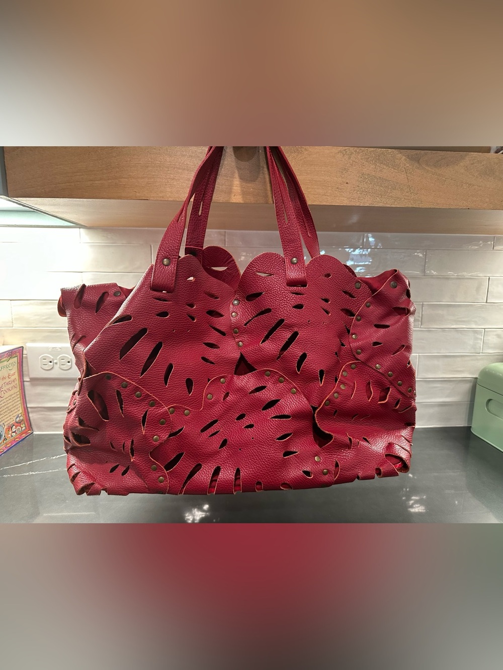 Red Floral Leather Cutout Shoulder Bag - Lucky Penny for Anthropologie